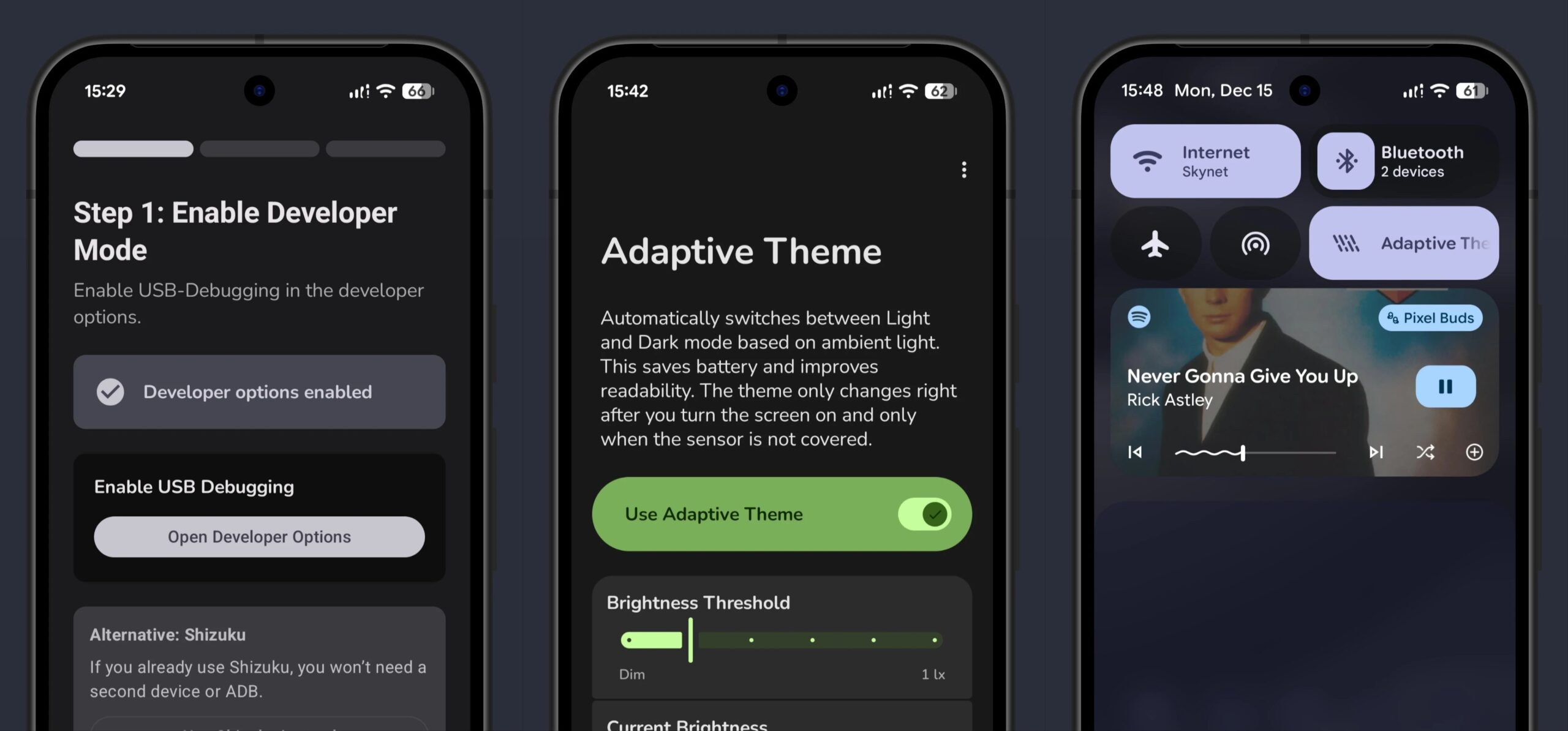نظرة على تطبيق Adaptive Theme | للتبديل التلقائي بين الوضع الفاتح والداكن حسب شدة الإضاءة المحيطة