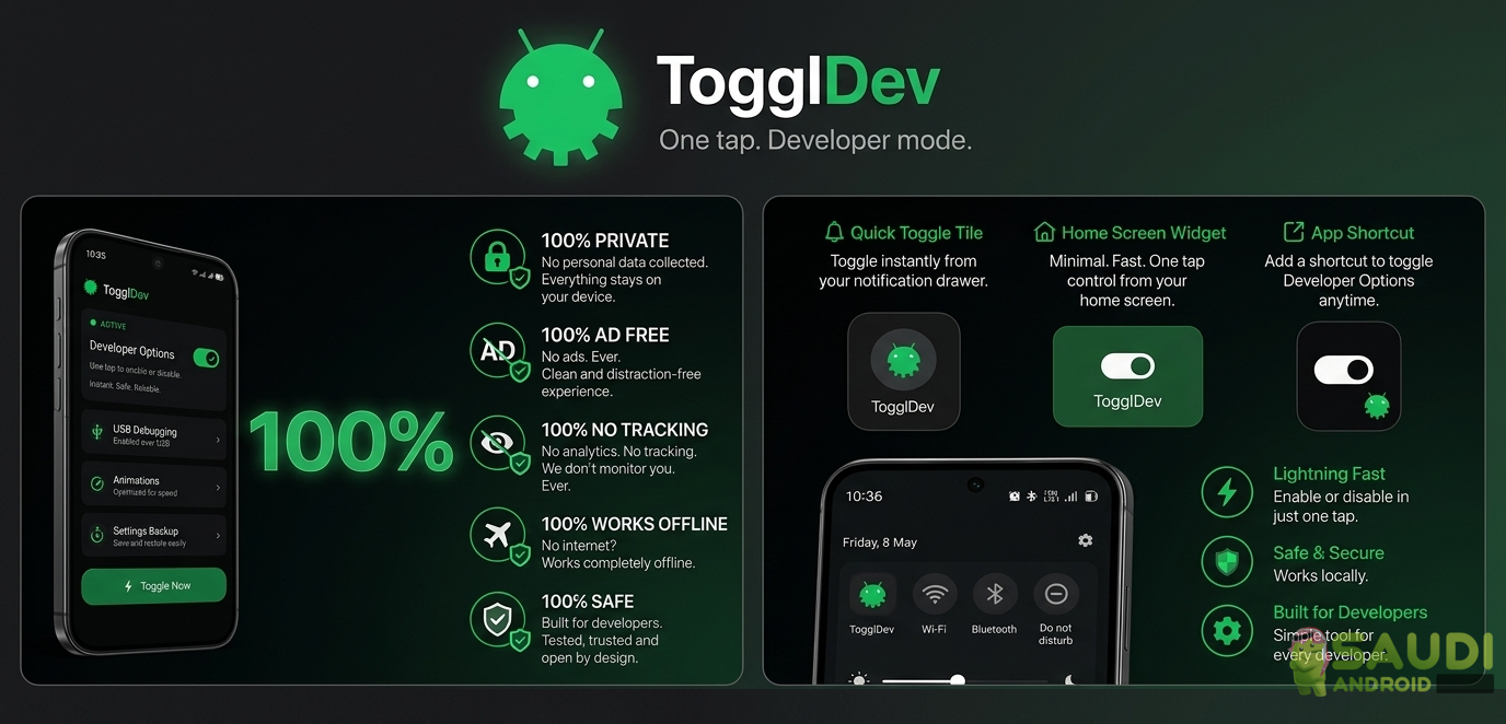 نظرة على تطبيق TogglDev | اختصار ذكي للوصول المباشر إلى خيارات المطورين