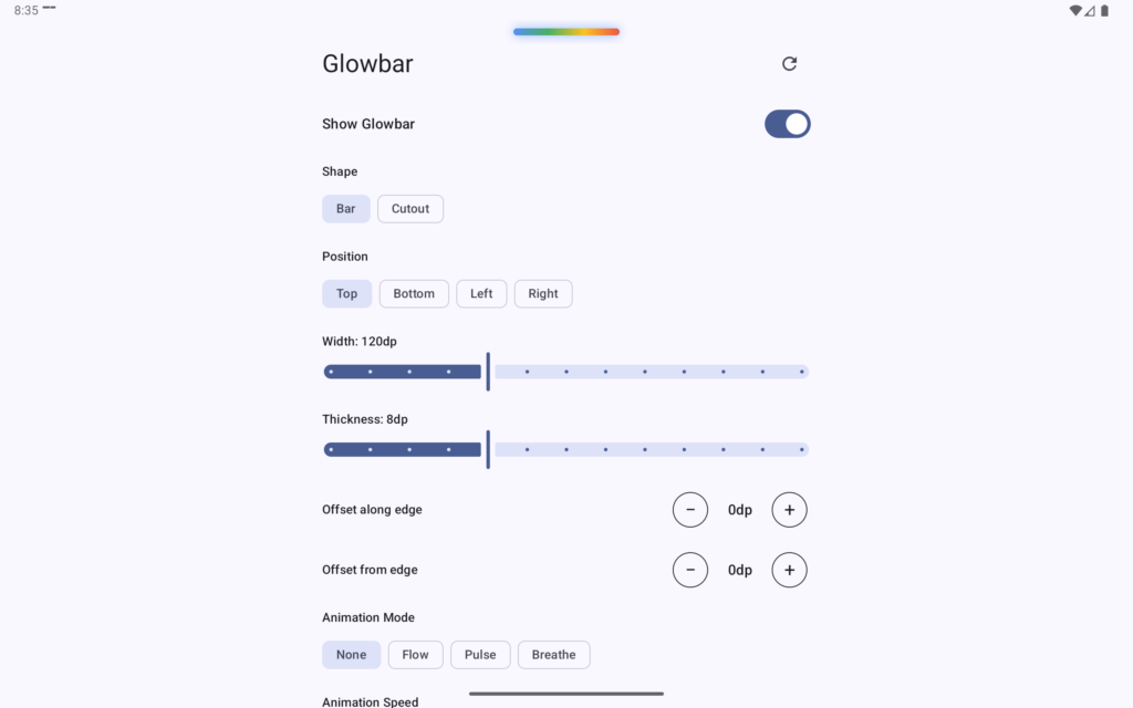 Glowbar2-1024x640 نظرة حول تطبيق Glowbar | لتحويل شريط الاشعارات وحواف الهاتف إلى لوحة مضيئة